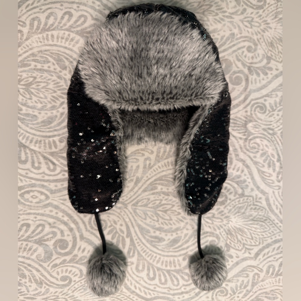 Black Sequins Bomber Hat